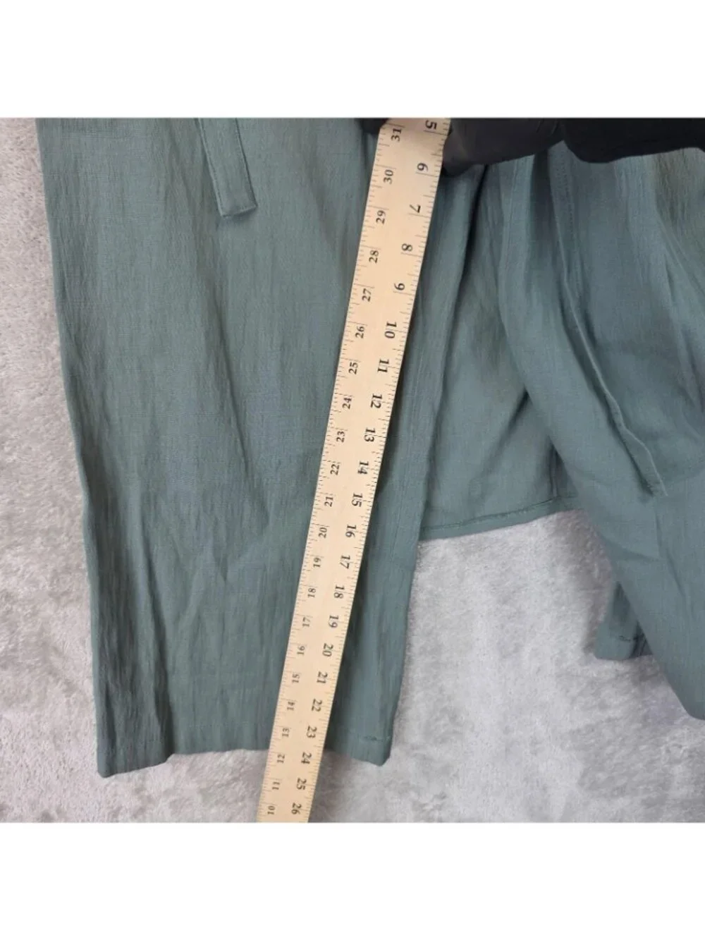 Zara Pants Womens L Green Crepe Straight Leg Wrap Tie Elastic Waist Relaxed